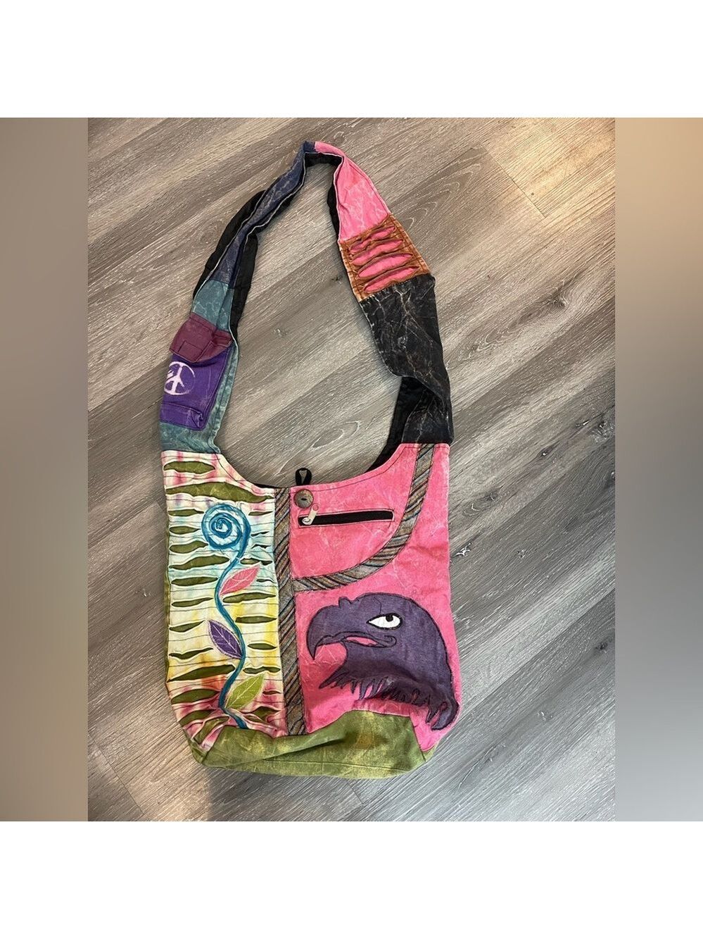 KPC Unique Vibrant and Colorful Patchwork Soft Design Zip Up Shoulder Bag - Picture 2 of 7